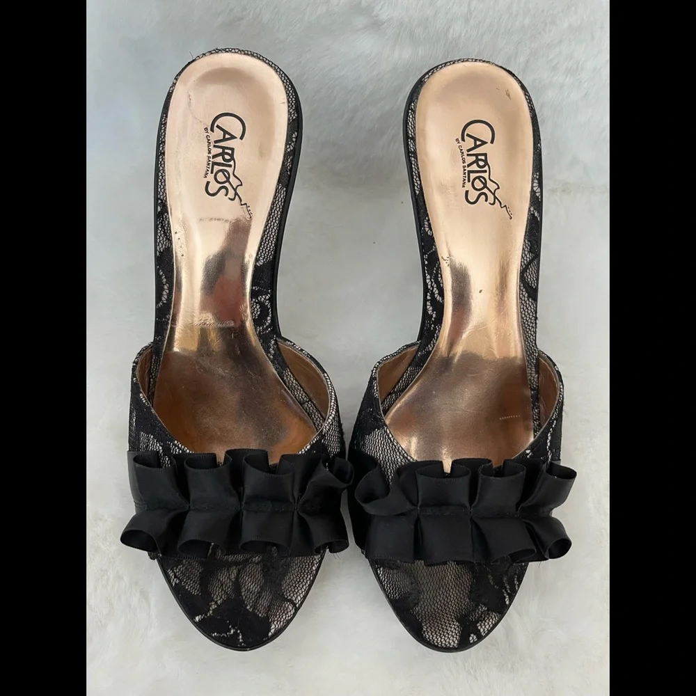 Sexy Carlos Santana High Heel Black Lace & Ribbon Slide - Picture 4 of 12